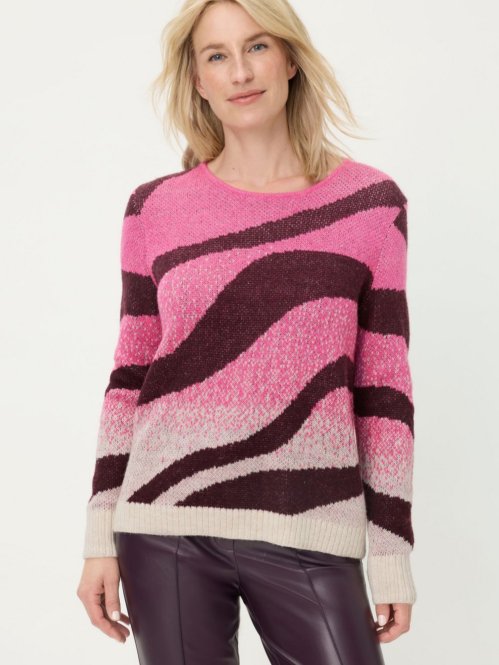 Olsen Pullover Damen Wolle pink gemustert, 44