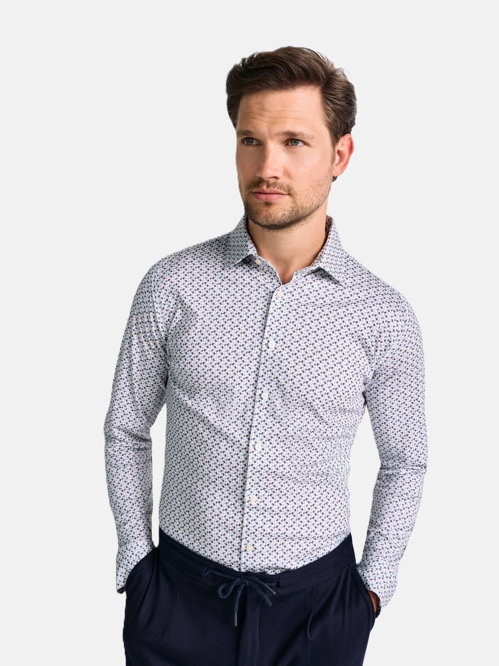 DESOTO Jerseyhemd Herren Slim Fit Baumwolle weiß gemustert, S