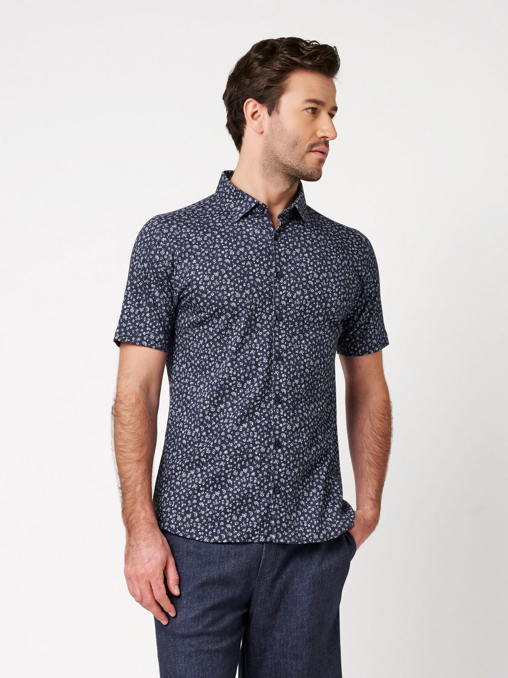 DESOTO Jerseyhemd Herren Slim Fit Baumwolle blau gemustert, L