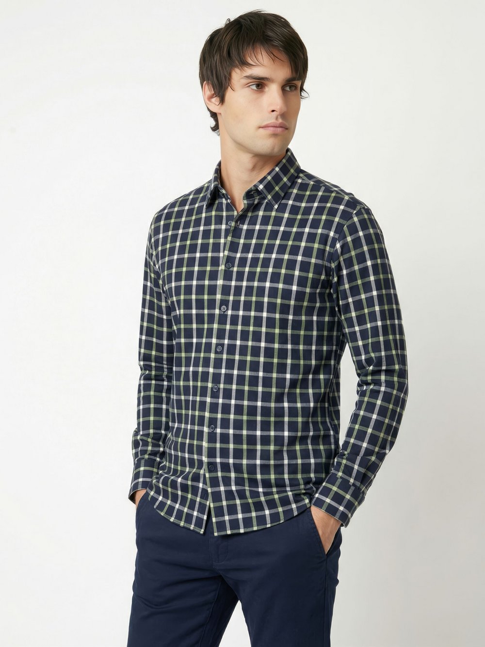 DESOTO Jerseyhemd Herren Regular Fit Baumwolle blau kariert, 43-44