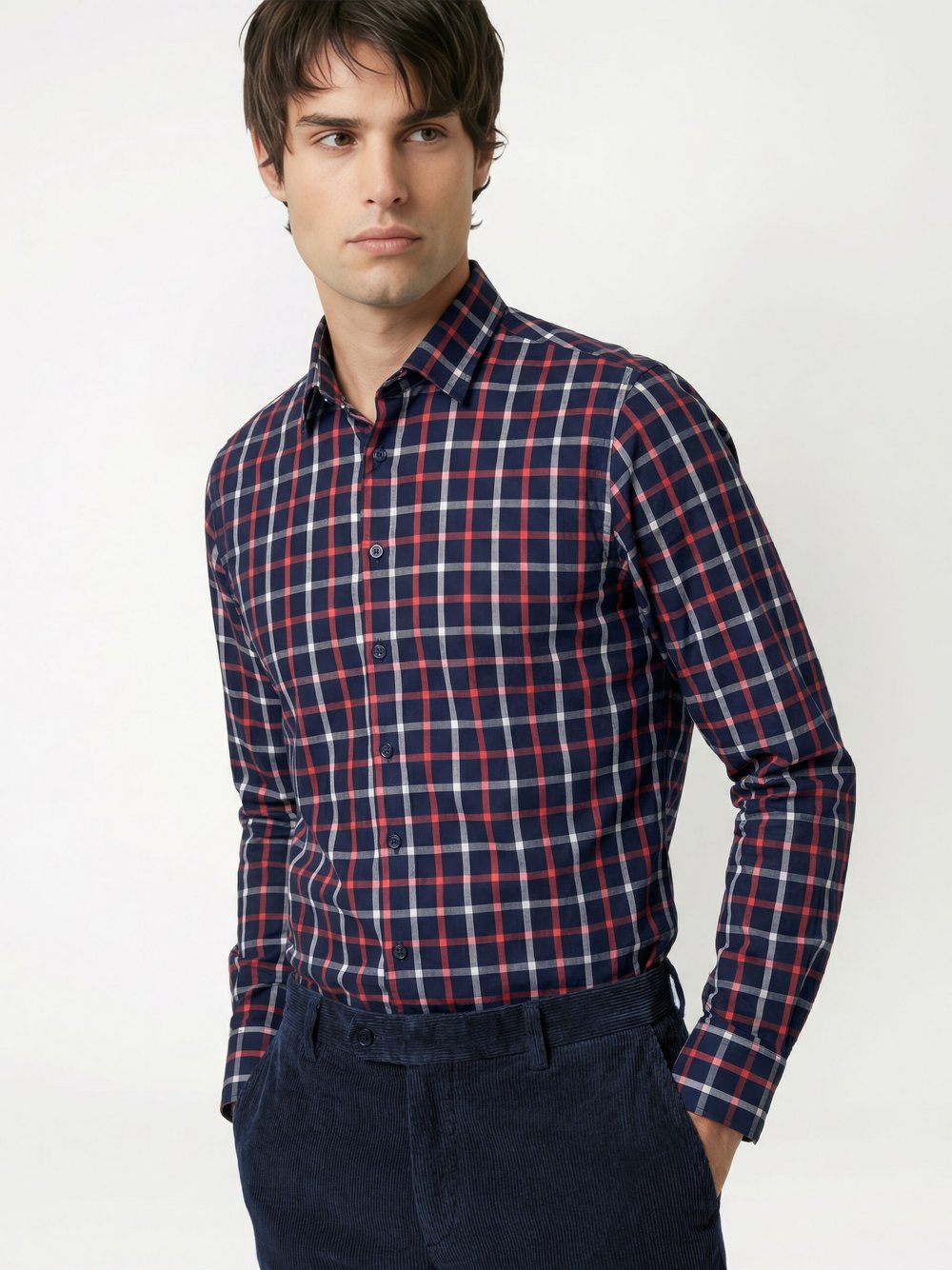 DESOTO Jerseyhemd Herren Regular Fit Baumwolle blau kariert, 41-42