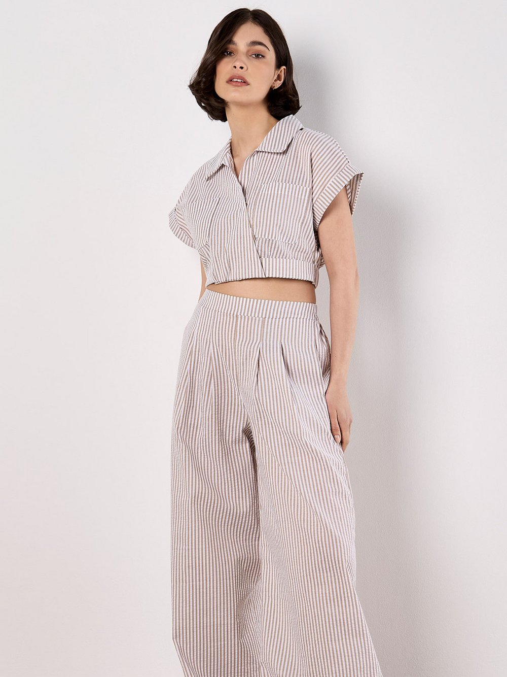 Thumbnail - Apricot Hose Damen Baumwolle beige gestreift, 34