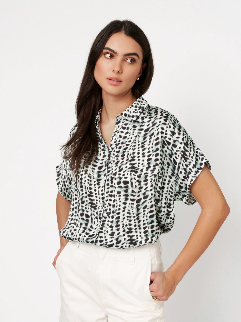 DESOTO Viskosebluse Damen grün bedruckt, 44