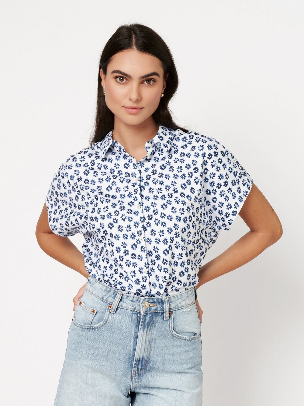 DESOTO Jerseybluse Damen Baumwolle blau bedruckt, 40