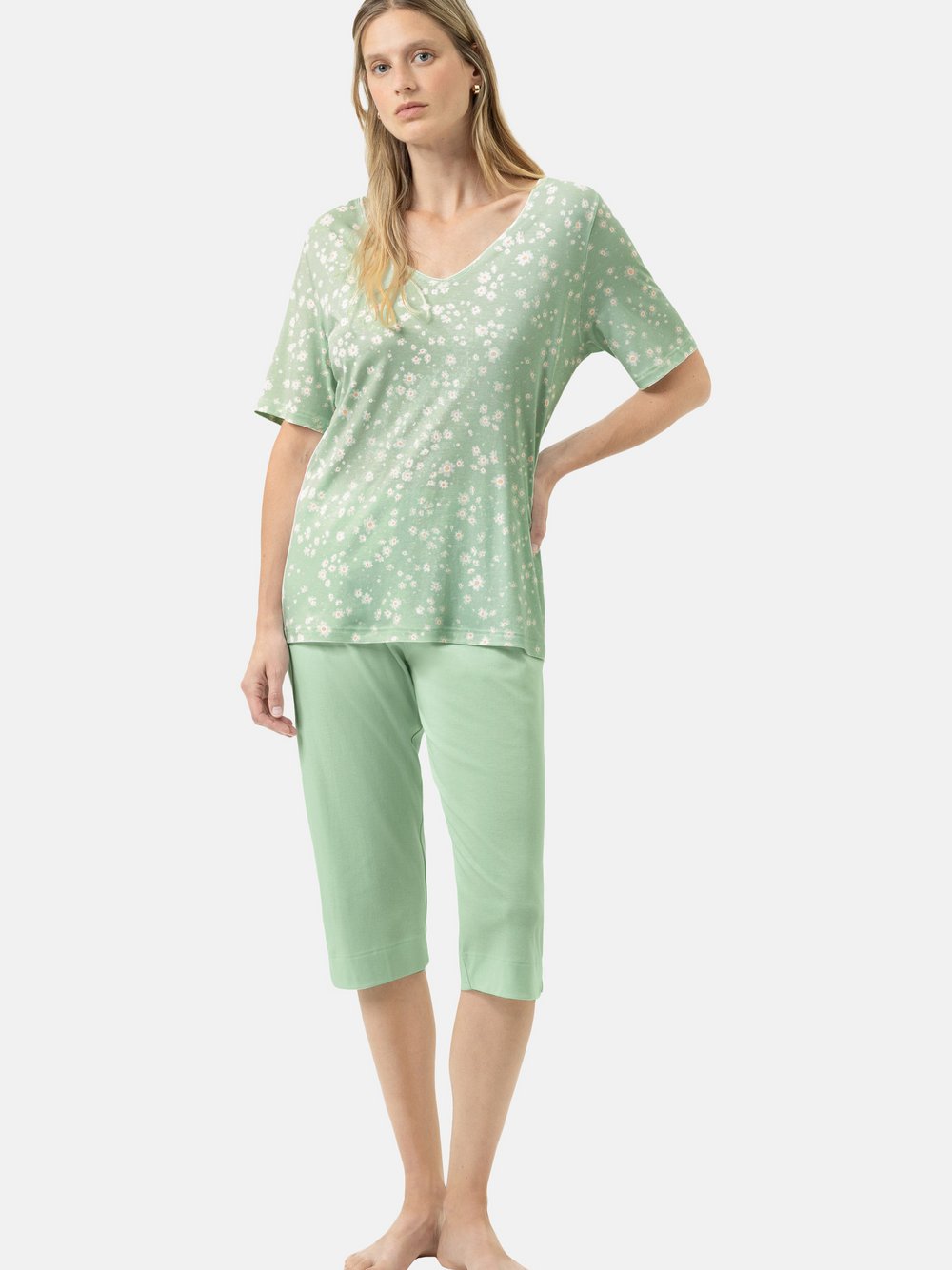 Mey Schlafanzug Damen Baumwolle grün gemustert, 38