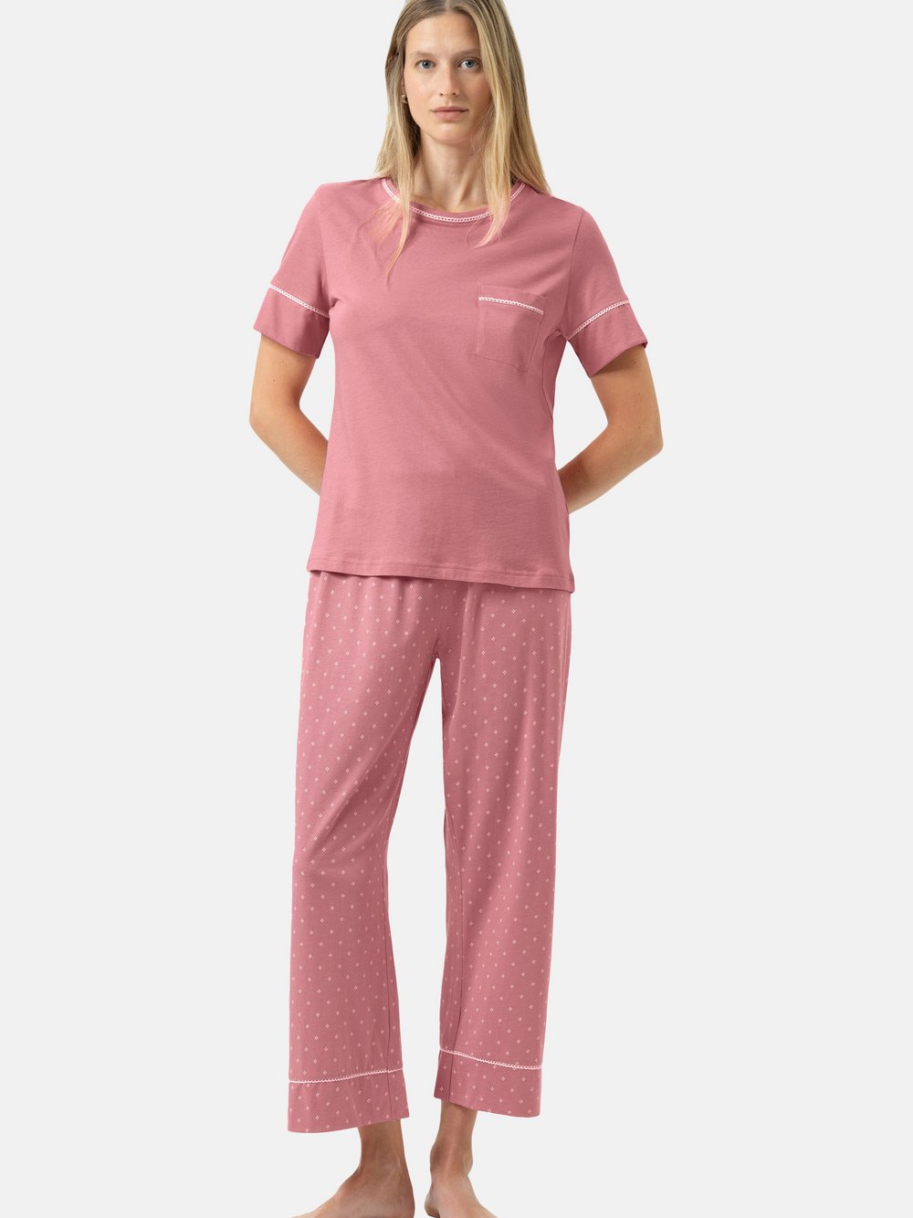 Mey Schlafanzug Damen Baumwolle rosa gepunktet, 36