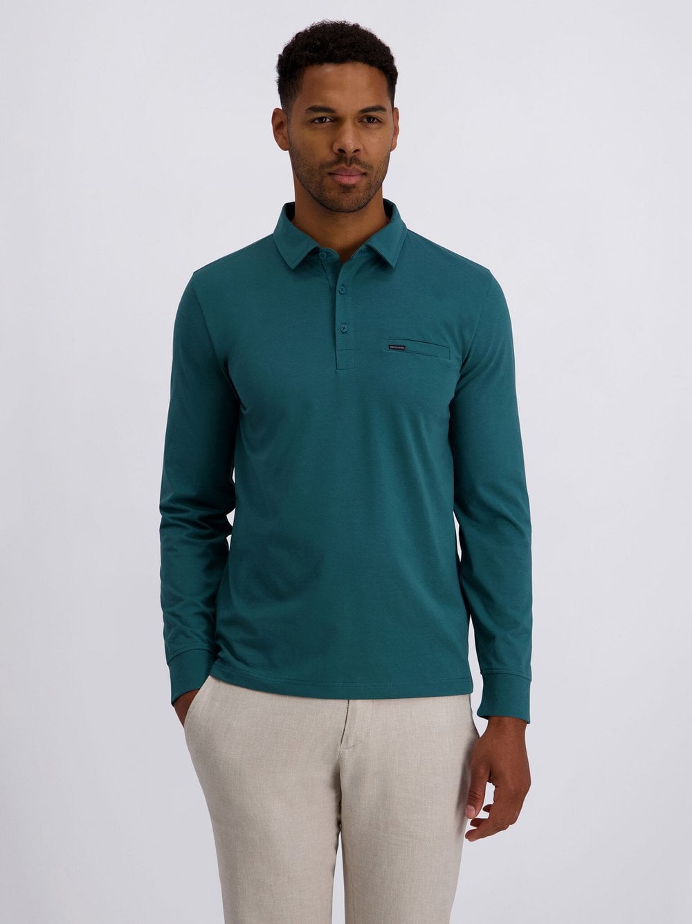 Pierre Cardin Langarm-Poloshirts Herren Baumwolle grün, M
