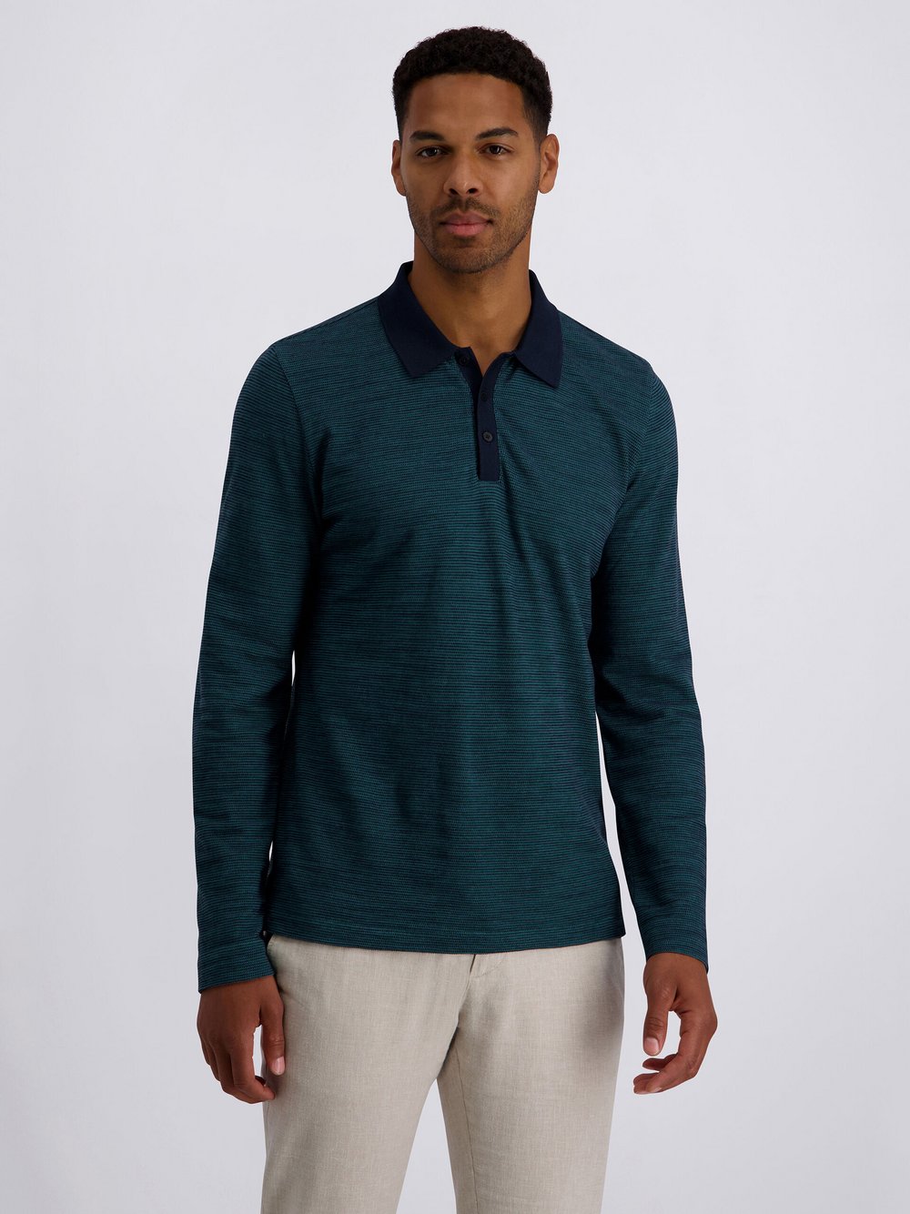 Pierre Cardin Langarm-Poloshirt Herren Baumwolle grün, M