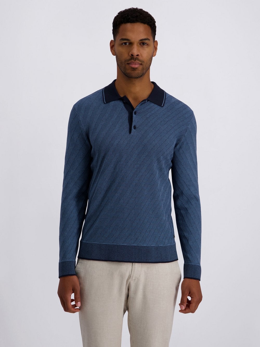 Pierre Cardin Poloshirt Herren Baumwolle blau gestreift, S