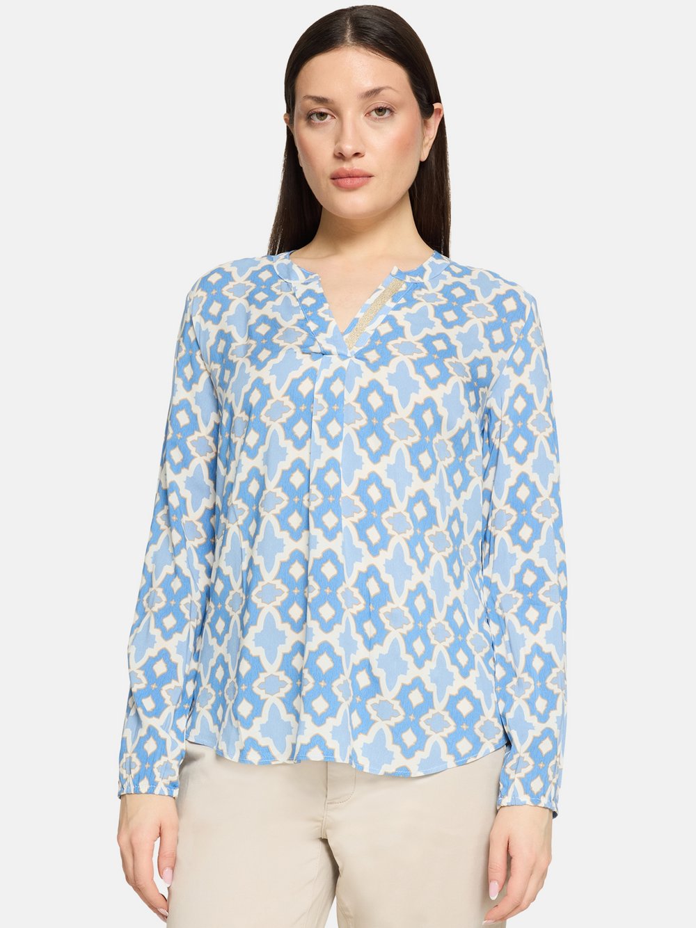 Thumbnail - Cartoon Blusenshirt Damen Viskose blau gemustert, 38