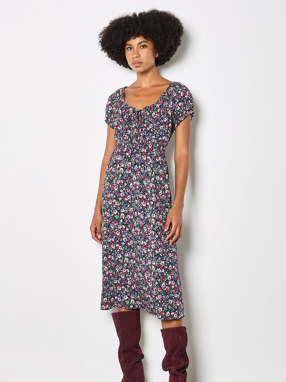 Thumbnail - Apricot Midikleid Damen Viskose mehrfarbig gemustert, 34