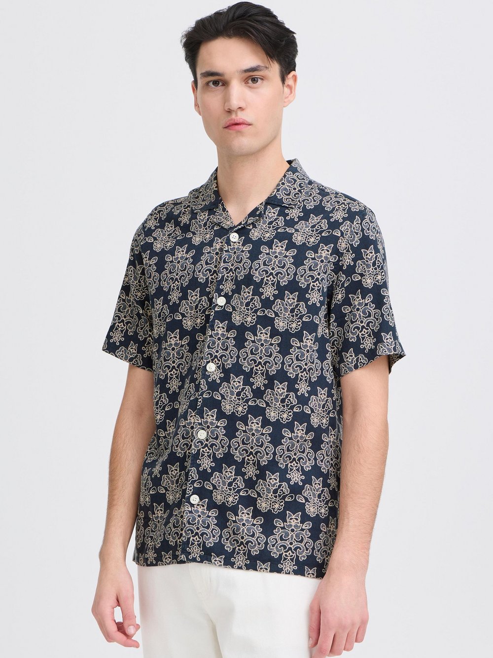 CASUAL FRIDAY Kurzarmhemd Herren Baumwolle blau gemustert, L