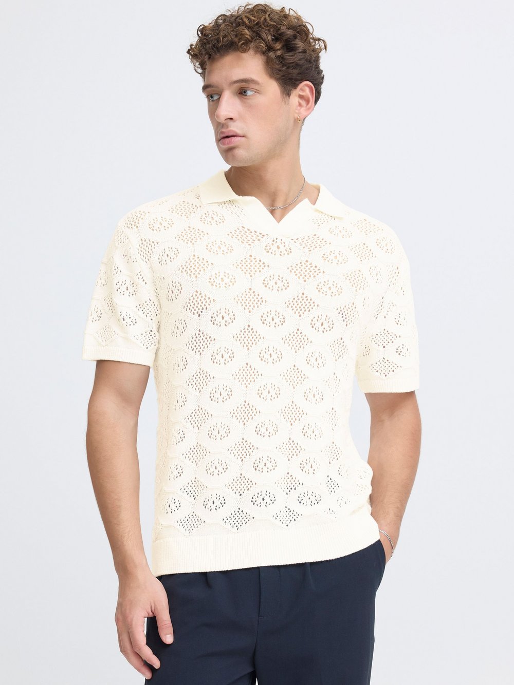 CASUAL FRIDAY Poloshirt Herren Baumwolle weiß gemustert, S