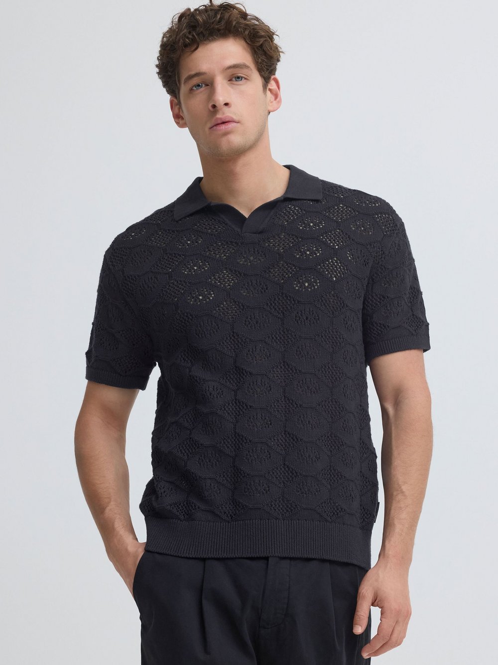 CASUAL FRIDAY Poloshirt Herren Baumwolle blau gemustert, XXXL