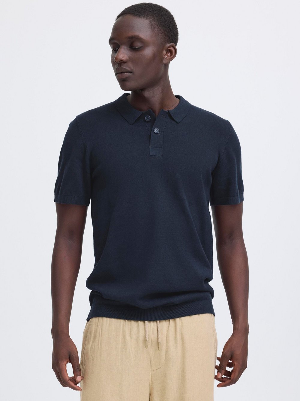 BLEND Feinstrick Poloshirt Herren Baumwolle blau, XXXL