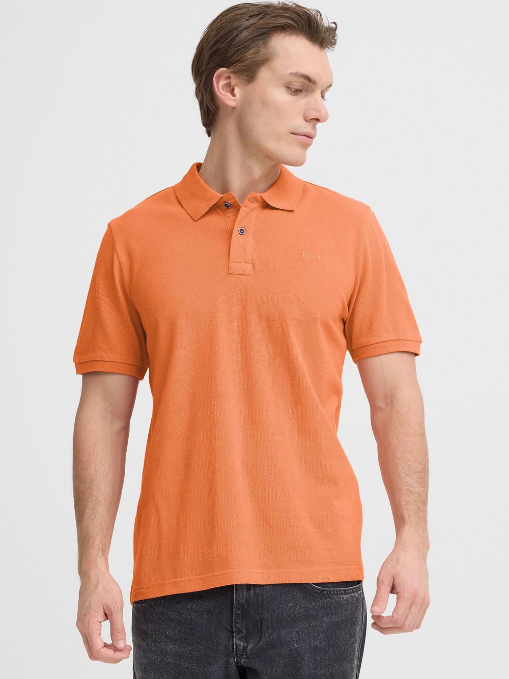 BLEND Poloshirt Herren Baumwolle orange strukturiert, L