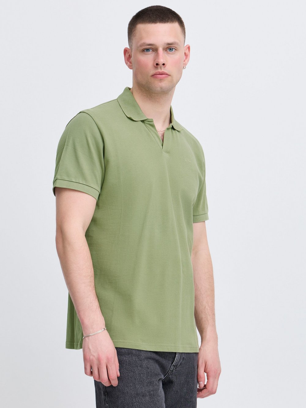 BLEND Poloshirt Herren Baumwolle grün strukturiert, L