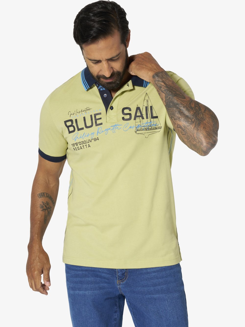 Thumbnail - Jan Vanderstorm Poloshirt Herren Baumwolle grün bedruckt, 6XL