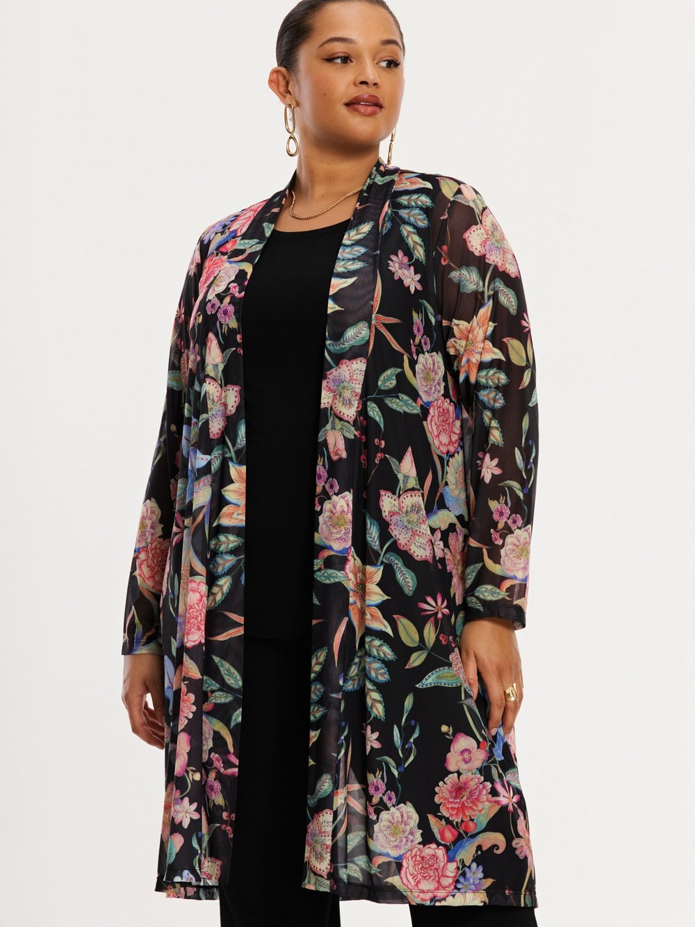 Thumbnail - YOEK Strickjacke Damen schwarz bedruckt, 46-48