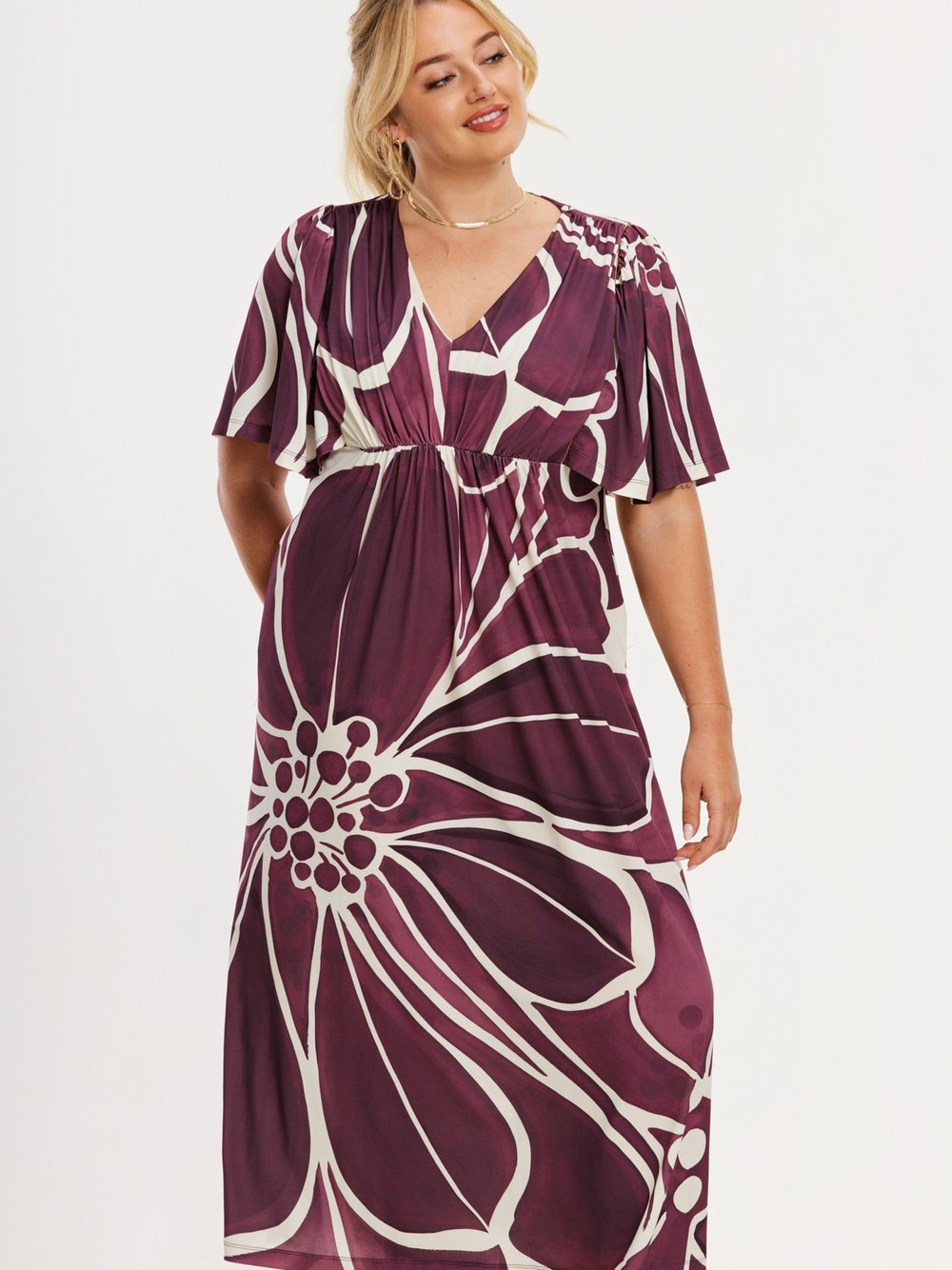 YOEK Kleid Damen rot bedruckt, 58-60