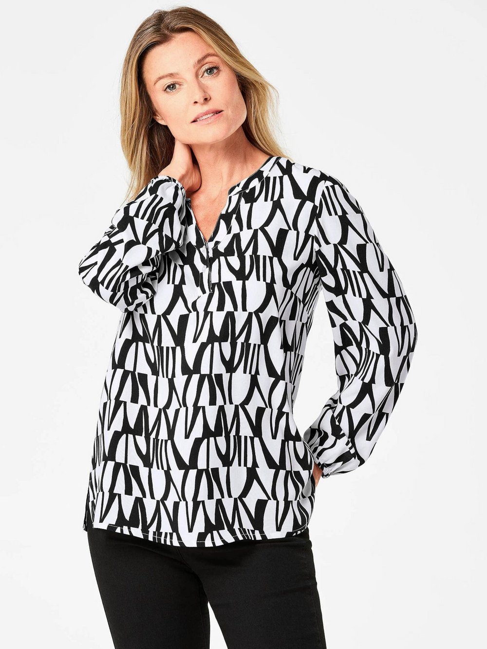 Goldner Schlupfblusen Damen Viskose schwarz gemustert, 19