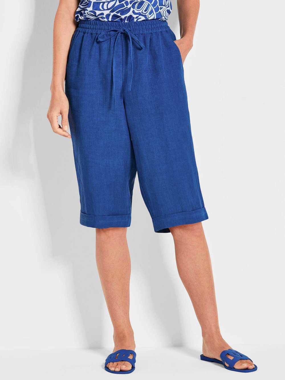 Goldner Schlupfhosen Damen Leinen blau, 19