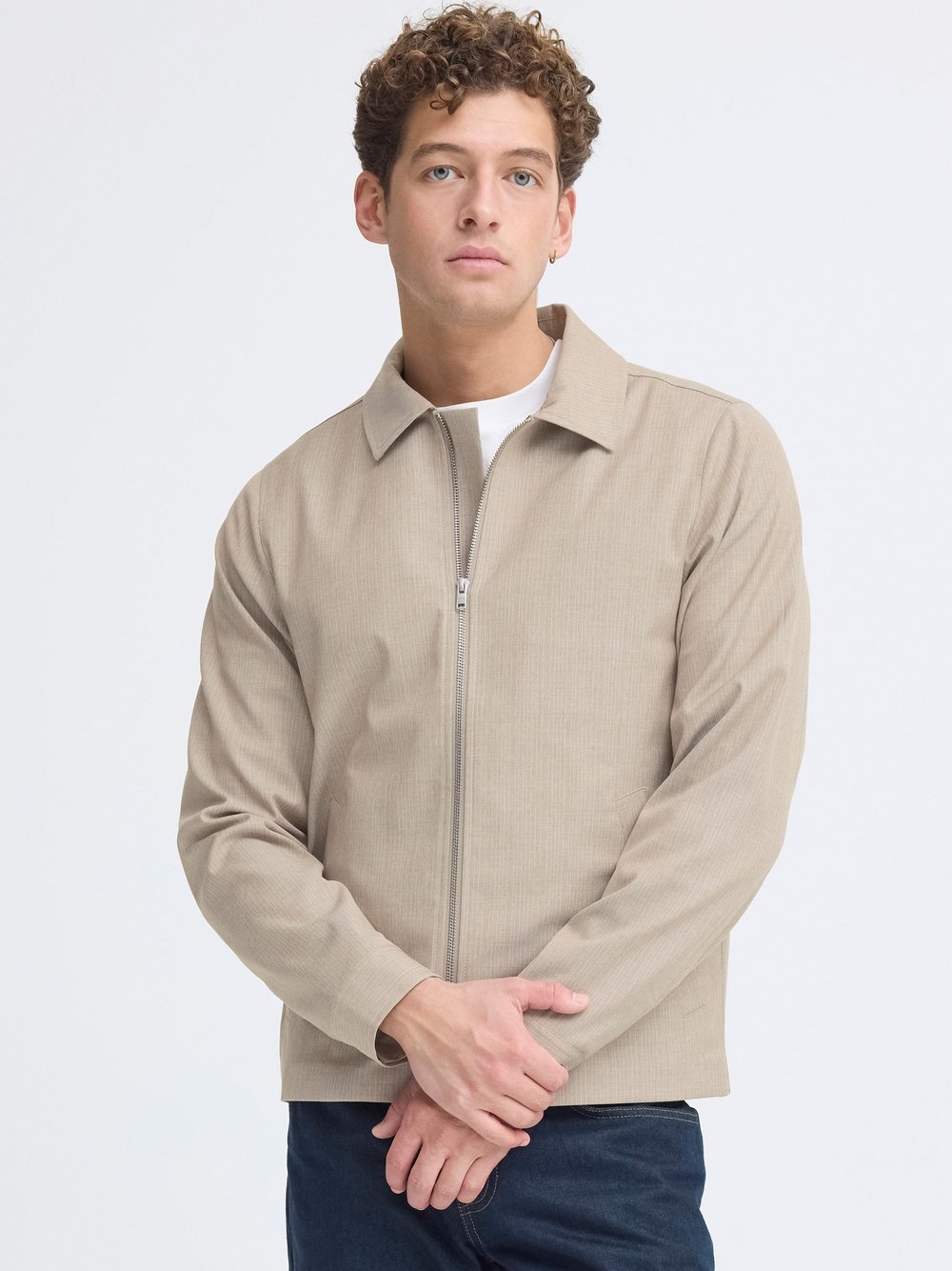 CASUAL FRIDAY Hemdjacke Herren beige gestreift, XL