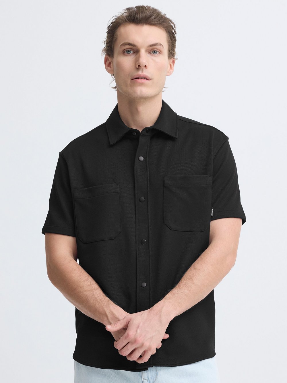 BLEND Kurzarmhemd Herren Comfort Fit schwarz strukturiert, XXL