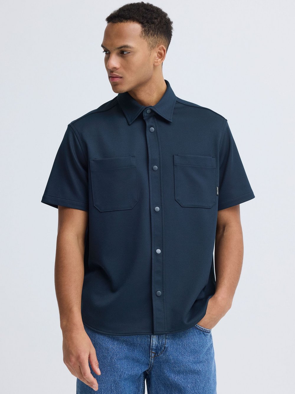 BLEND Kurzarmhemd Herren Comfort Fit blau, XL