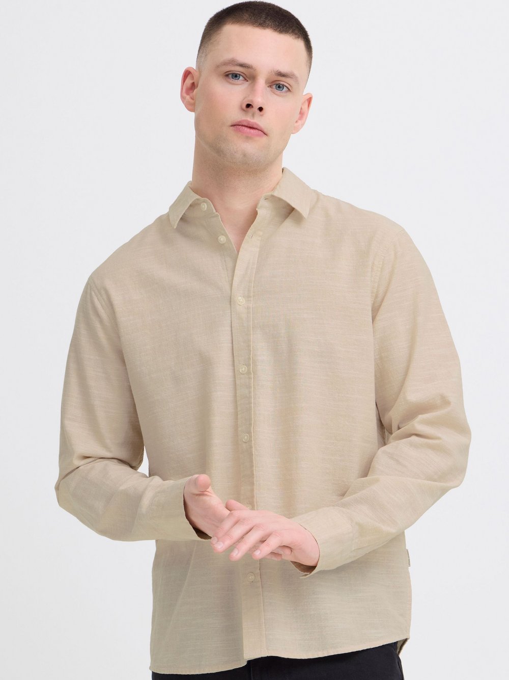 BLEND Langarmhemd Herren Regular Fit Baumwolle beige meliert, XXXL