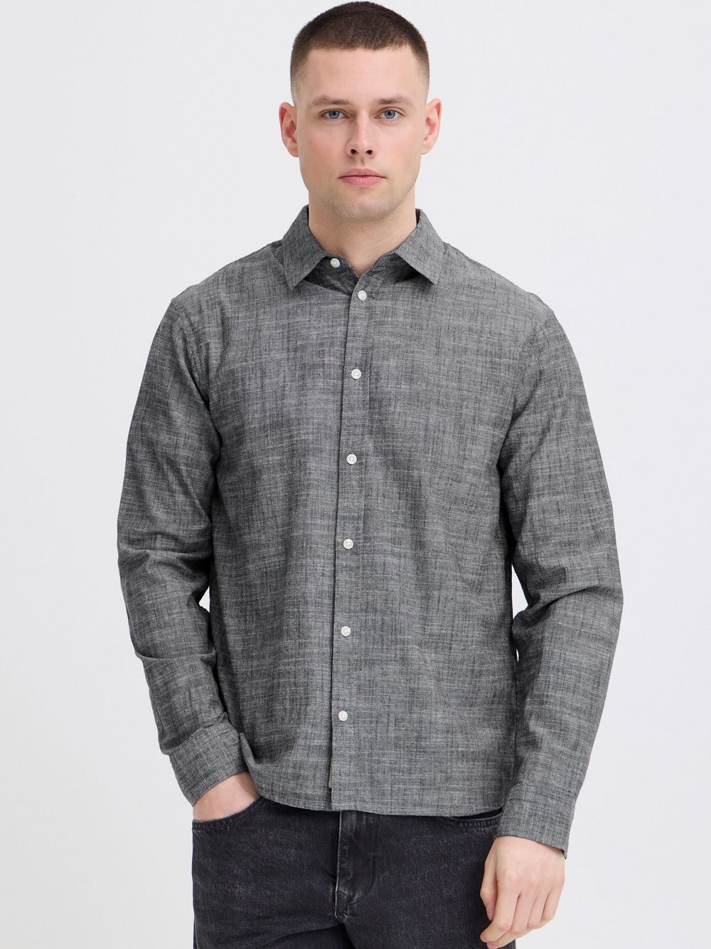 BLEND Langarmhemd Herren Regular Fit Baumwolle blau meliert, S