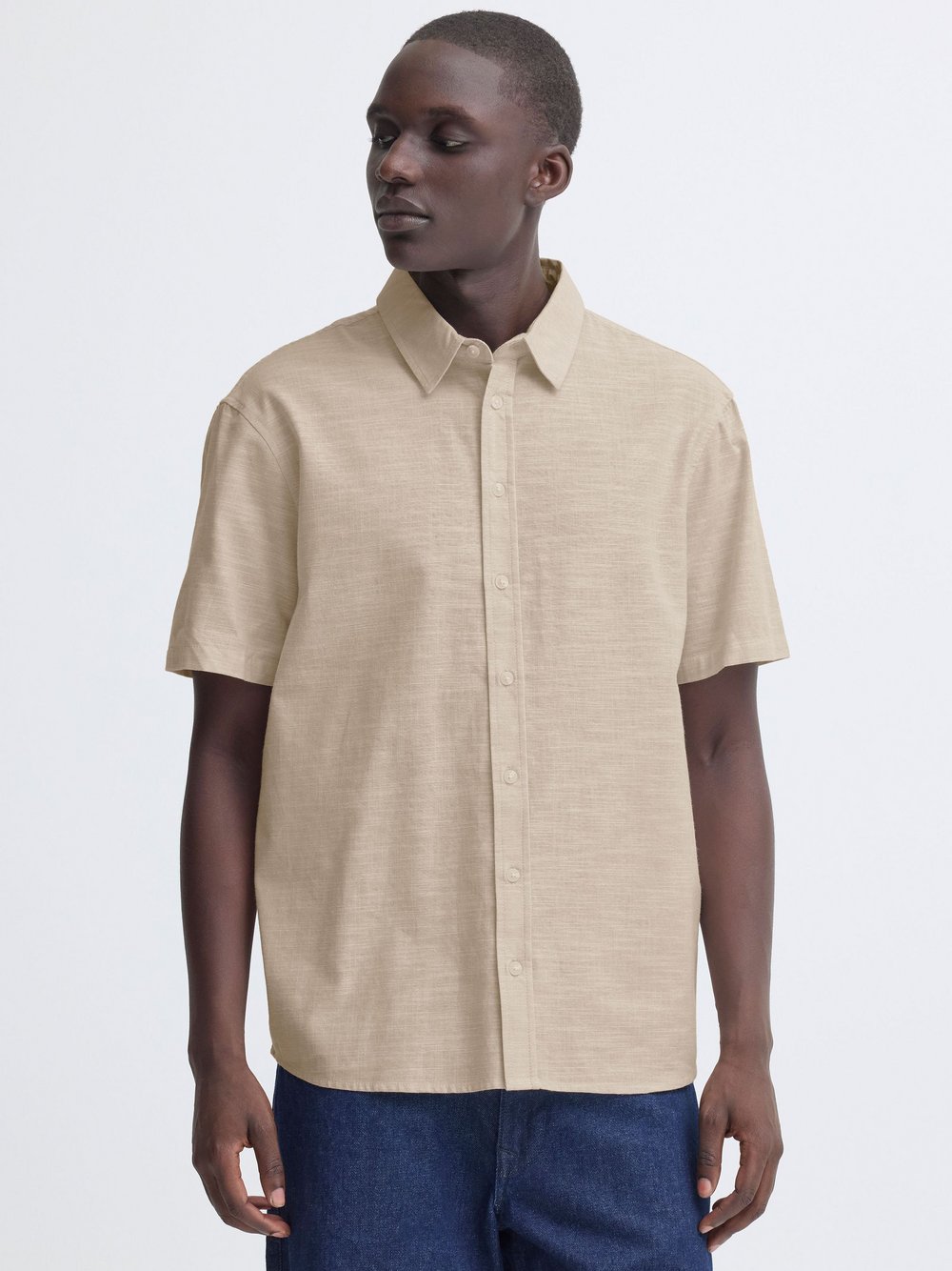 Thumbnail - BLEND Kurzarmhemd Herren Baumwolle beige meliert, XL