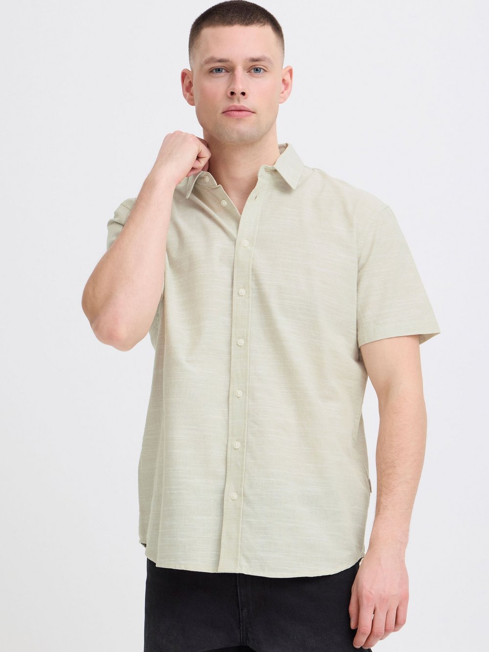 BLEND Kurzarmhemd Herren Baumwolle grün meliert, L