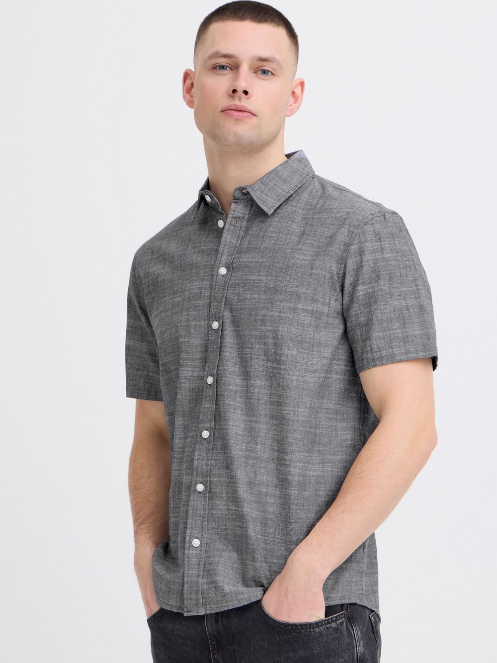 BLEND Kurzarmhemd Herren Baumwolle blau meliert, XL