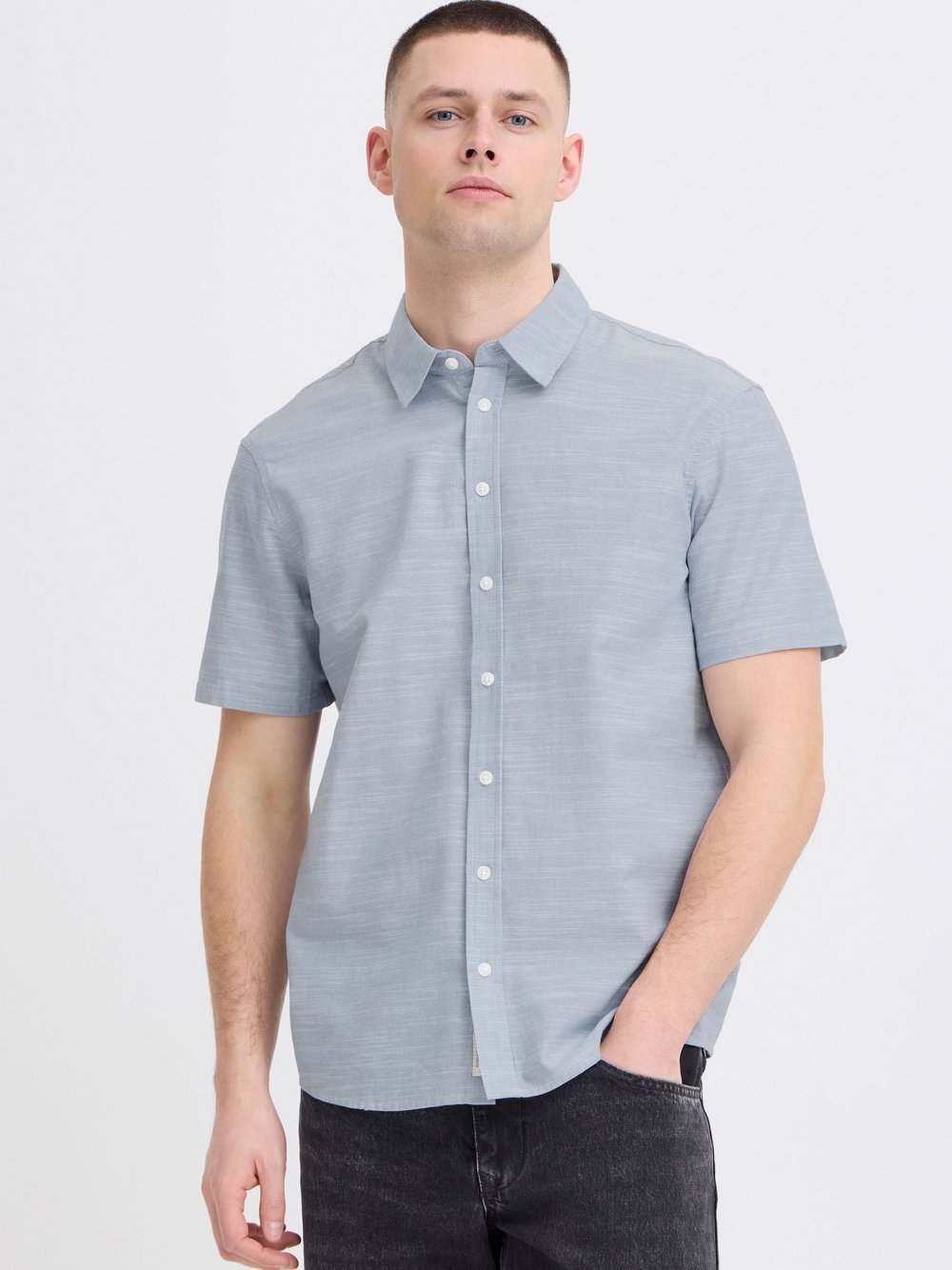 Thumbnail - BLEND Kurzarmhemd Herren Baumwolle blau meliert, S