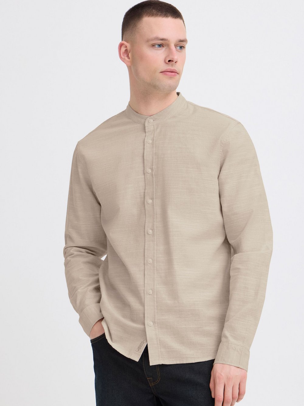 BLEND Langarmhemd Herren Regular Fit Baumwolle beige meliert, S