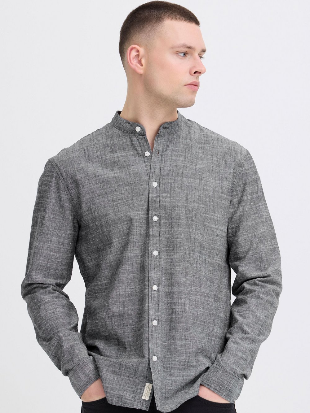 BLEND Langarmhemd Herren Regular Fit Baumwolle blau meliert, L