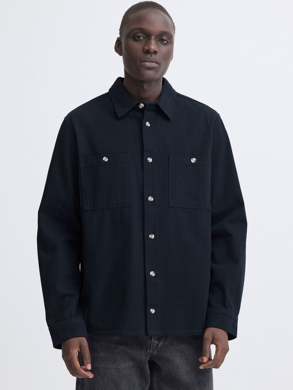 BLEND Hemdjacke Herren Baumwolle blau gemustert, XL