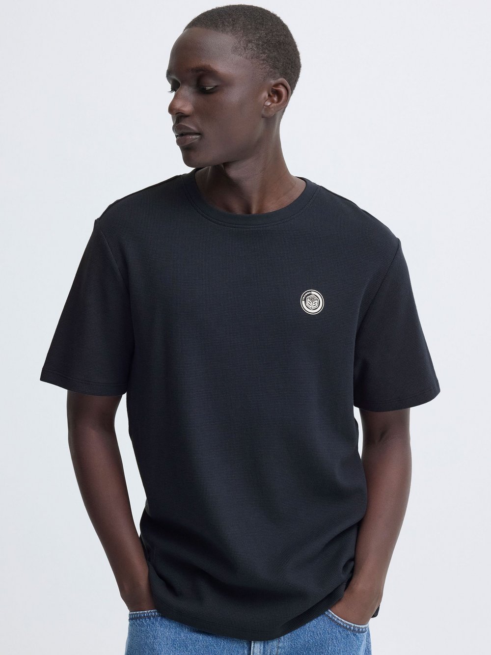 BLEND Rundhalsshirt Herren Baumwolle blau strukturiert, XXL