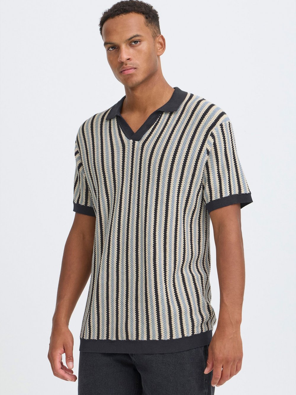 BLEND Strickpullover Herren Baumwolle blau strukturiert, M