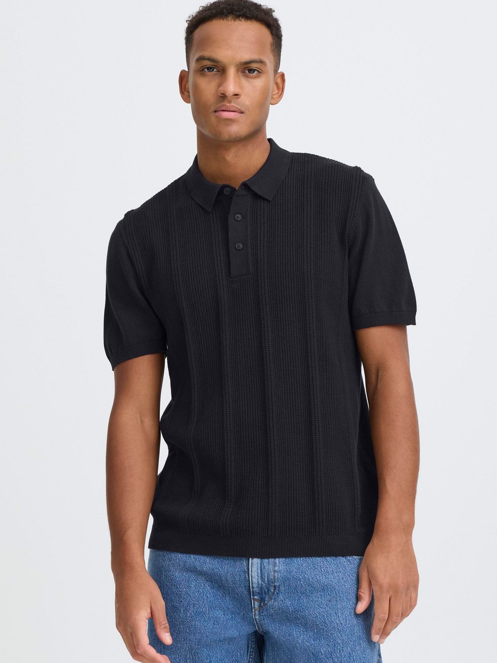BLEND Poloshirt Herren Baumwolle schwarz strukturiert, XXL