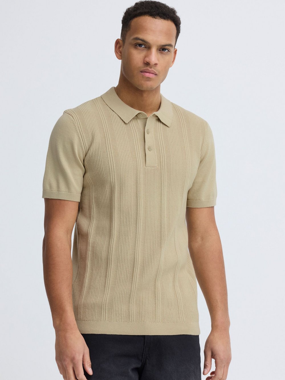BLEND Poloshirt Herren Baumwolle grün strukturiert, L