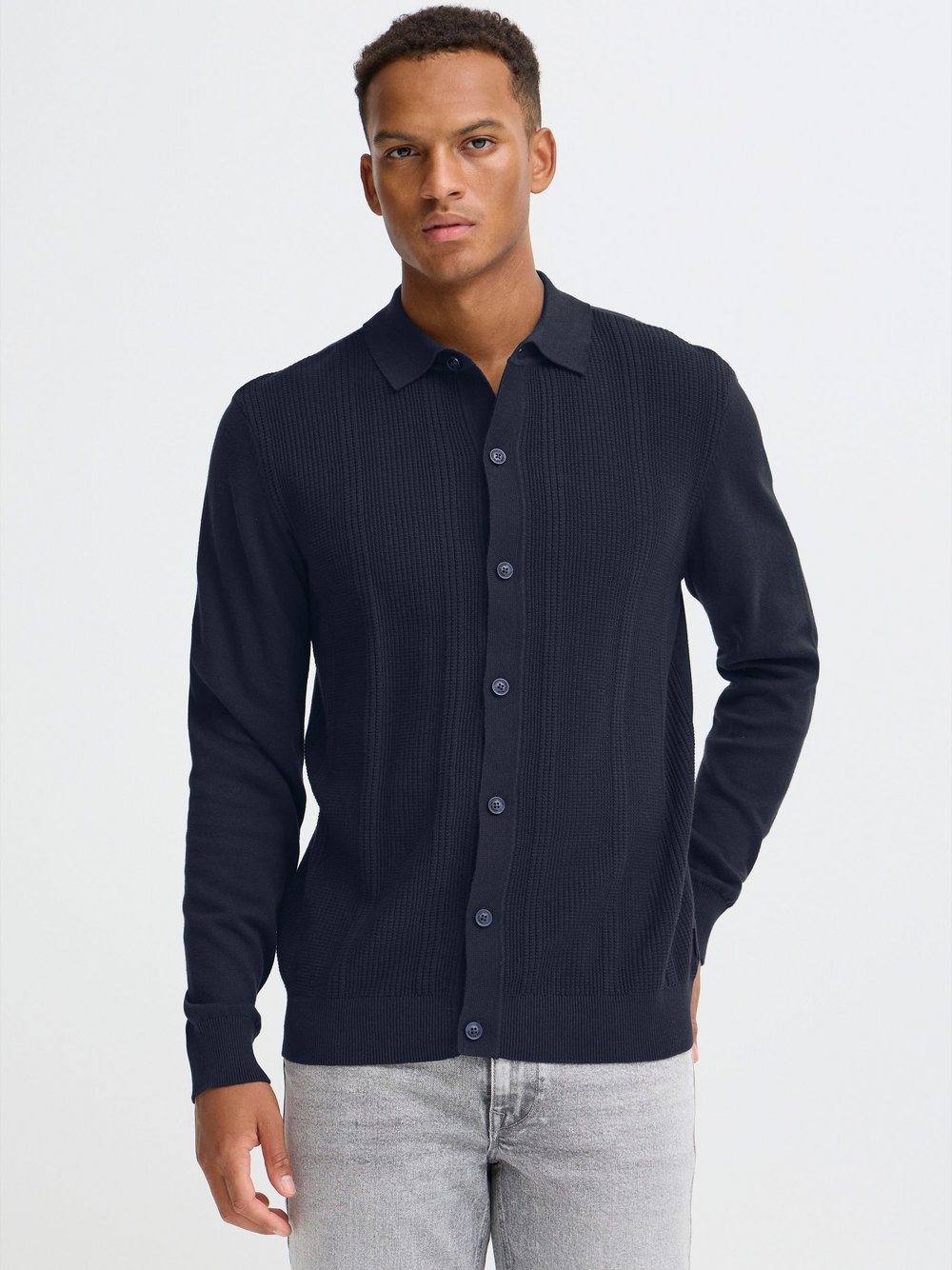 BLEND Strickjacke Herren Baumwolle blau strukturiert, XXL