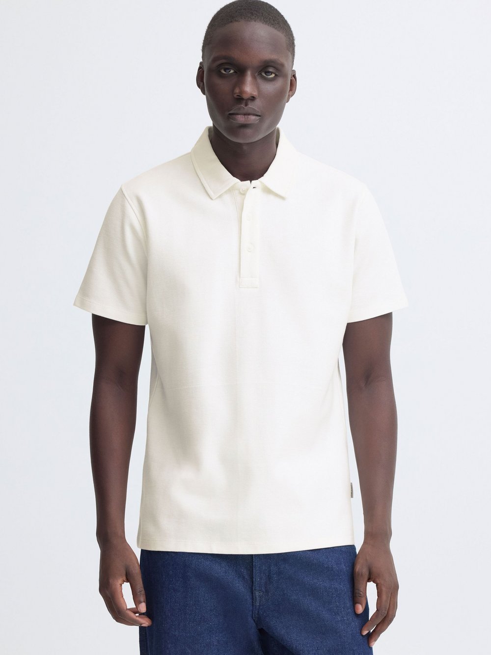 BLEND Poloshirt Herren Baumwolle weiß strukturiert, L