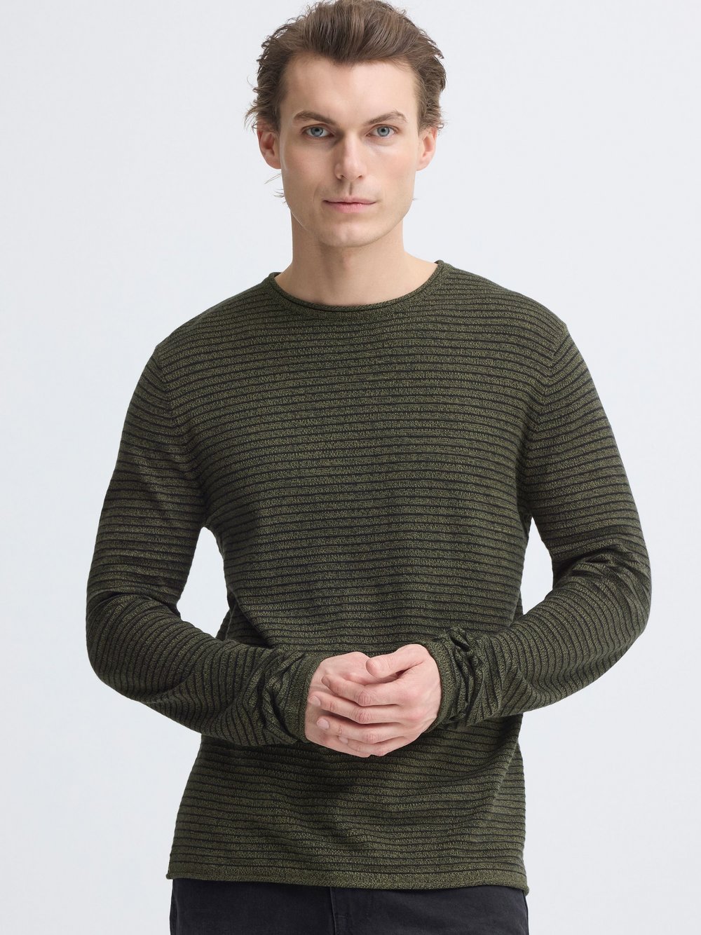 Thumbnail - BLEND Strickpullover Herren grün gestreift, L