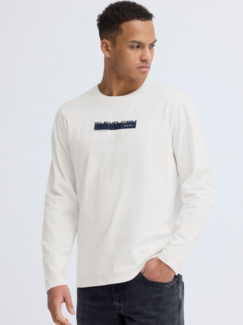 Thumbnail - BLEND Langarmshirt Herren Baumwolle weiß bedruckt, XXXL