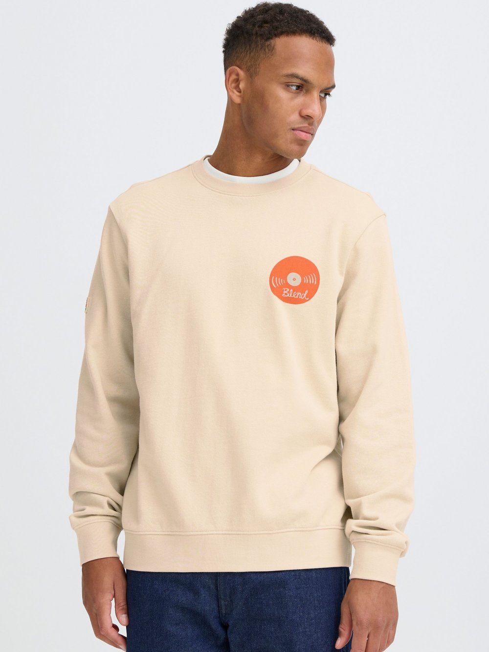 BLEND Sweatshirt Herren Baumwolle grau bedruckt, L