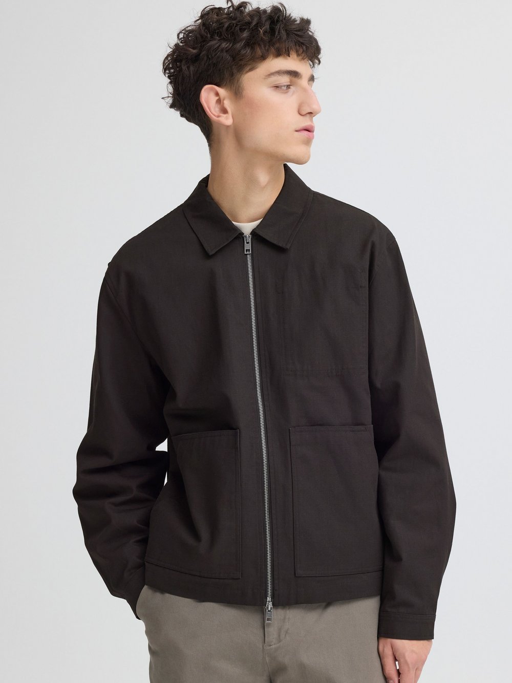 Solid Hemdjacke Herren Baumwolle schwarz gemustert, M