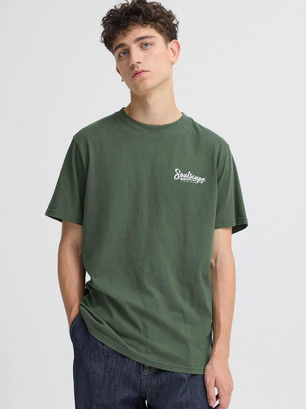 Solid T-Shirt Herren Baumwolle grün, L