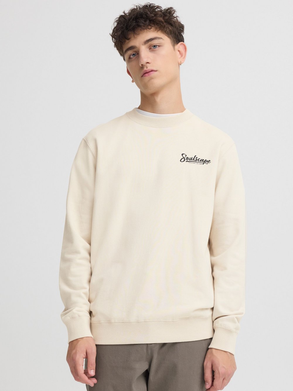 Thumbnail - Solid Sweatshirt Herren Baumwolle beige, S